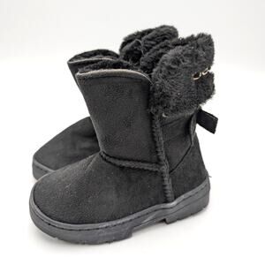 Bebe Bow Shaft Faux Shearling Lined Winter Boots Kids' Black Size US9 EU25